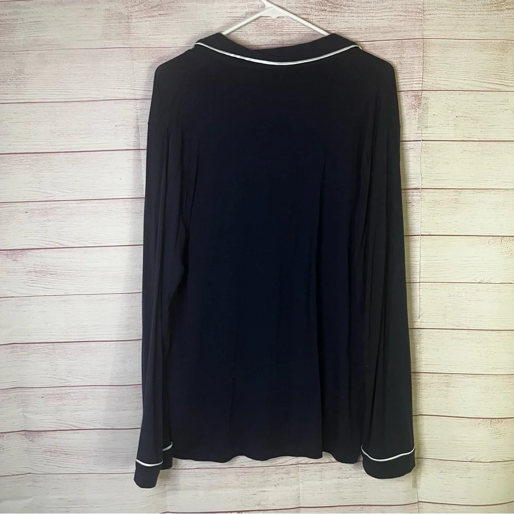 J.Crew Navy Blue Button Down White Piping‎ Pajama Top Size Large